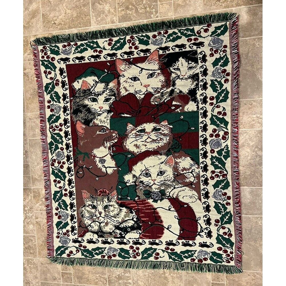 Christmas‎ Cats Throw Blanket Tapestry Holiday Christmas